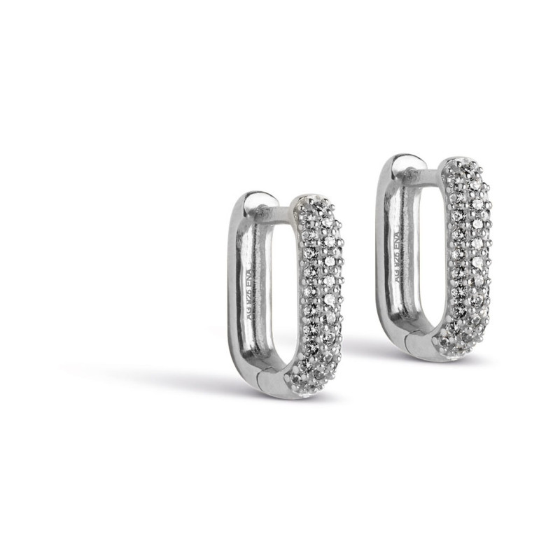 Enamel Square Hoops 12mm Sparkeling E361S Sterling Silver