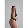 BYE BRA Lacy Open Bust Bodysuit Thong Black