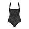 BYE BRA Lacy Open Bust Bodysuit Thong Black