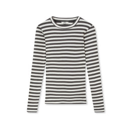 Mads Nørgaard 2x2 Cotton Stripe Tuba Tee LS 204372 Gray Pinstripe/White Alys