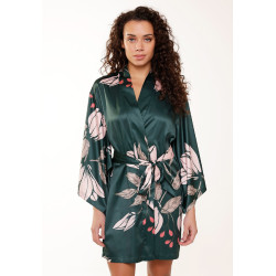 LingaDore Kimono 7621 Green Bloom w. Floral Print