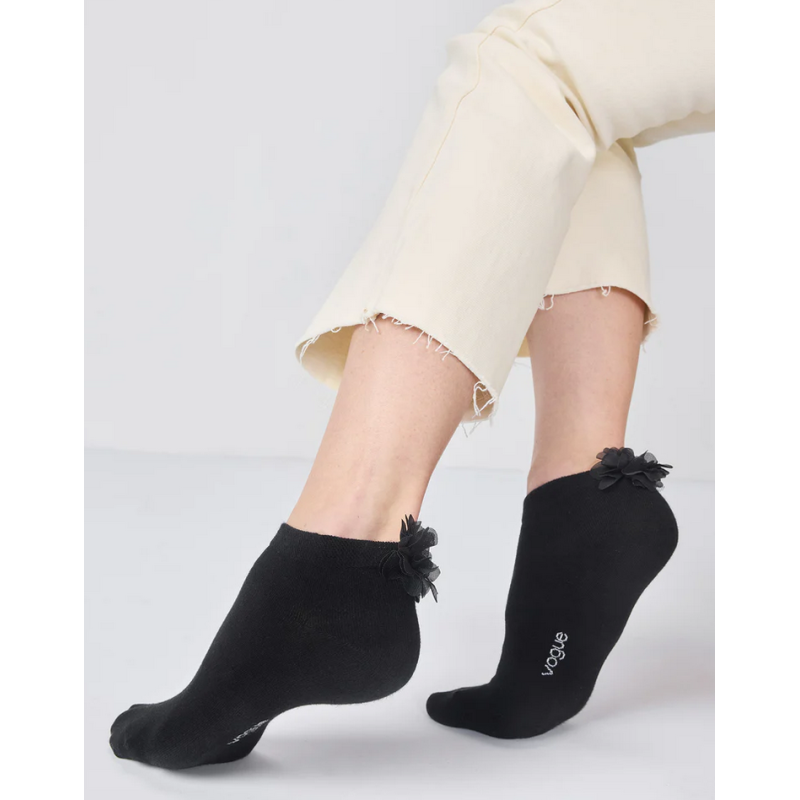 Vogue Cecilia Sneaker Sock w. Flower 96723  Black