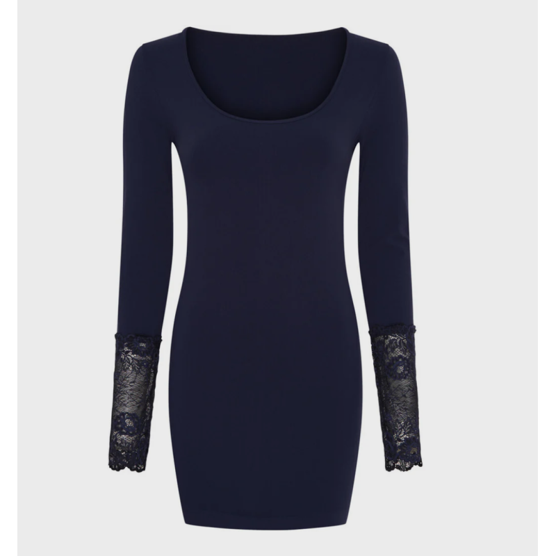 Tim & Simonsen Mary Blouse Plus Size W/Lace LS H5-607X Blu
