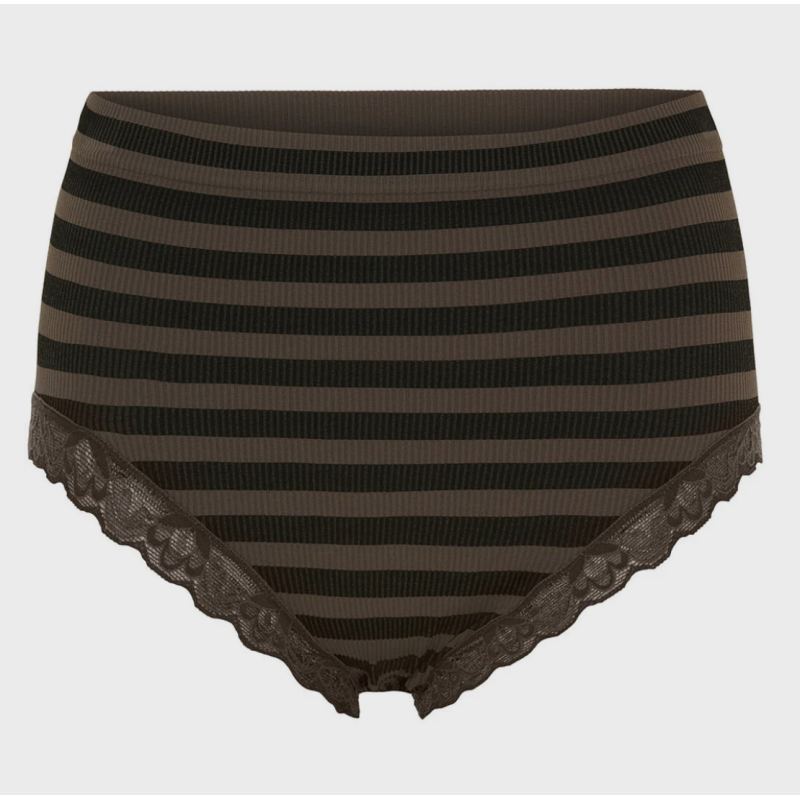 Tim & Simonsen ISA Midi Stripe Panties w. Lace Nero/Noce