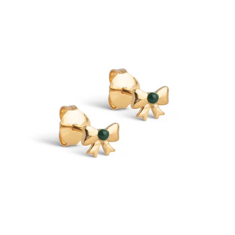 Enamel Studs Baby Bow E440G Gold  Petrol Green