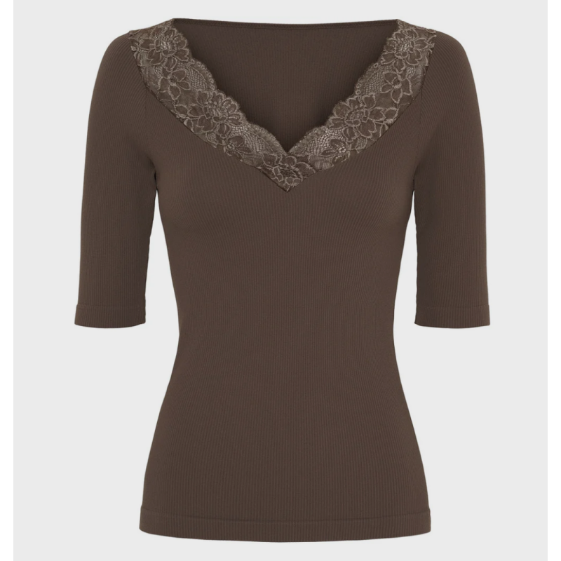 Tim & Simonsen Belen Rib w. Lace Top SS Brown/Noce