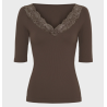 Tim & Simonsen Belen Rib w. Lace Top SS Brown/Noce