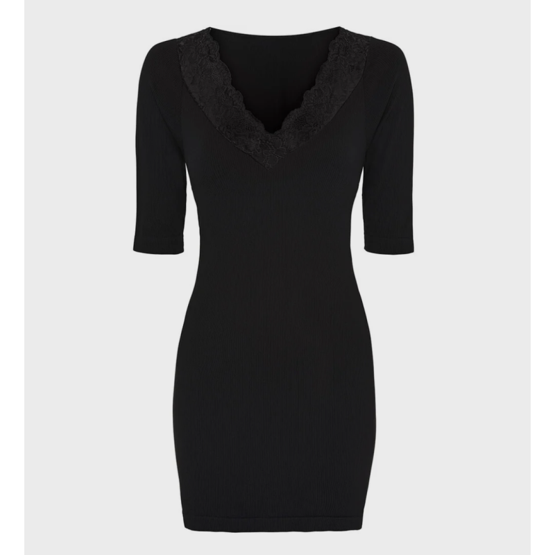 Tim & Simonsen PLUS SIZE Belen Rib w. Lace Top SS Black