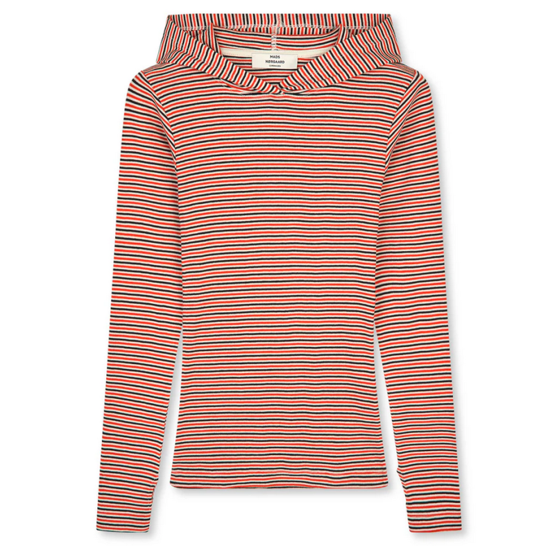 Mads Nørgaard 2x2 Cotton Stripe Tutti Hood 205494 Fiery Red/Vanilla Ice