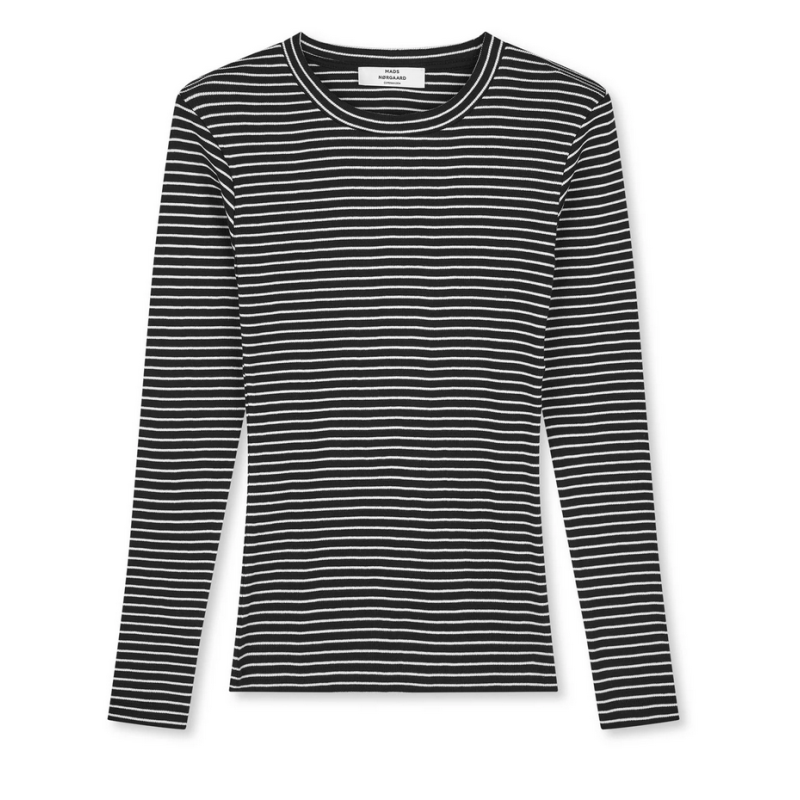 Mads Nørgaard 2x2 Cotton Stripe Tuba Tee LS 205492 Black/Vanilla Ice