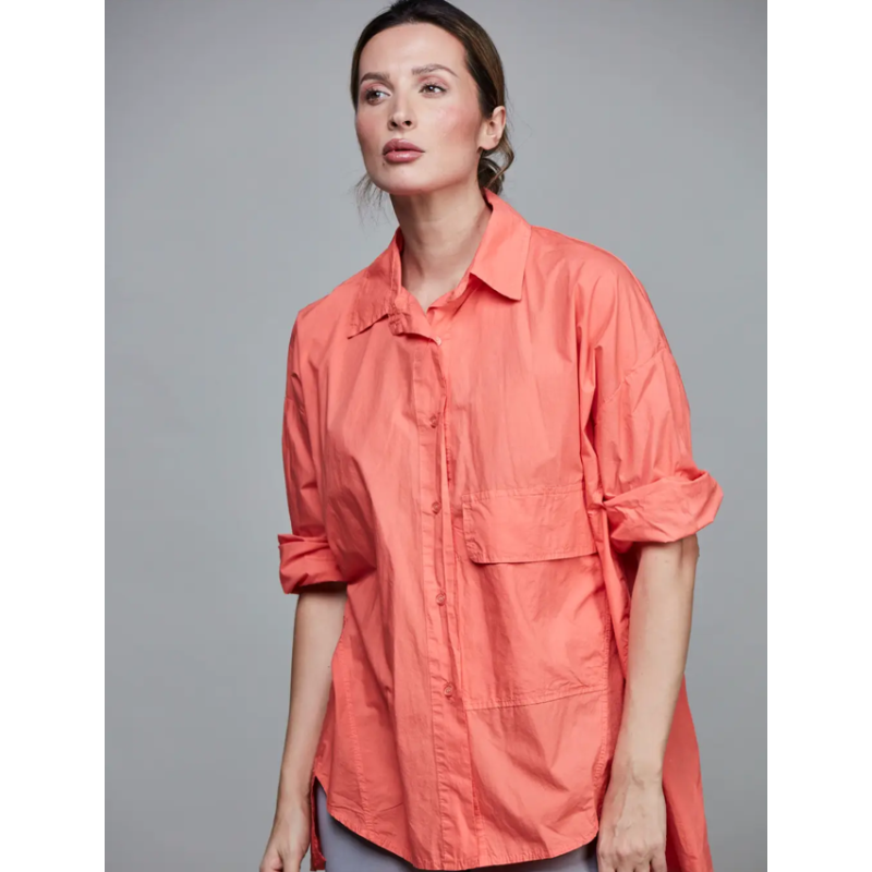 SixtyDays Big Pocket Boyfriend Shirt - Coral