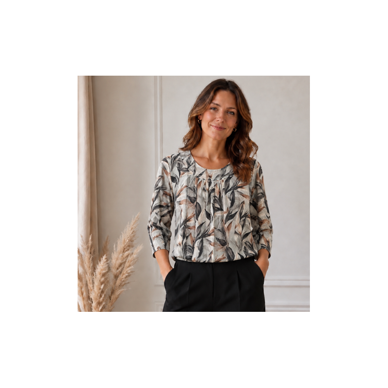Mongul Pil Blouse Leaves Grey