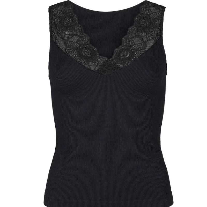 Tim & Simonsen Belen Rib V-Lace Top Black