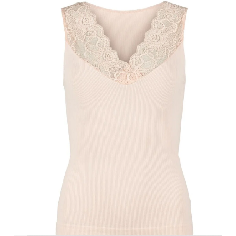Tim & Simonsen Belen Rib V-Lace Top Cipria/Sand