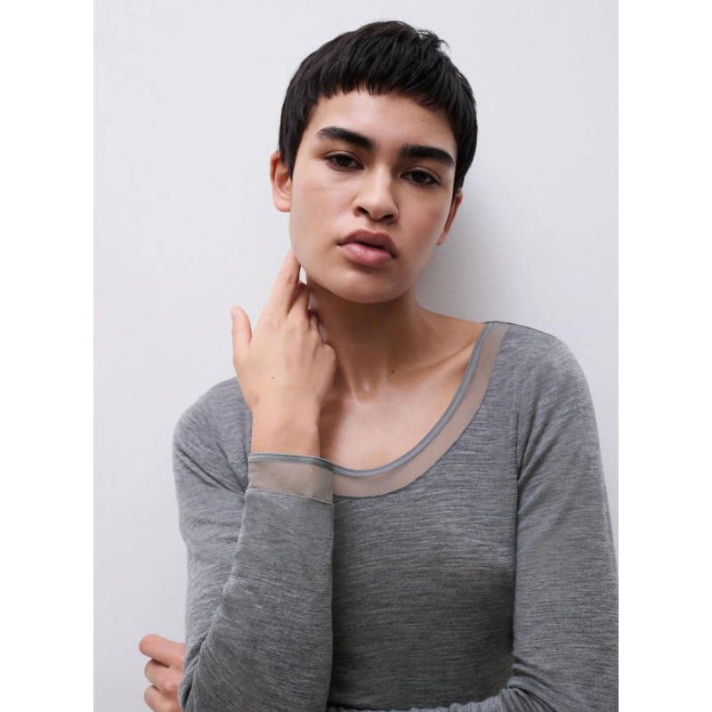 Femilet Juliana Blouse 100% Merino Wool LS FN1584 0DH Grey Melange