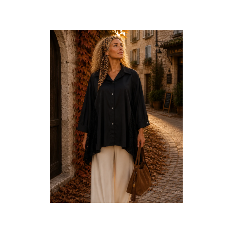 JORGIE +Size Shirt w. Lace Back Black