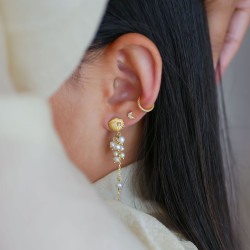 Enamel Earring Nuna Gold w. Pearls